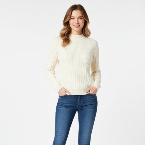 Charter Club 100% Wool Ribbed Ivory Long Sleeve Mock Turtleneck Sweater MP M - Picture 7 of 7